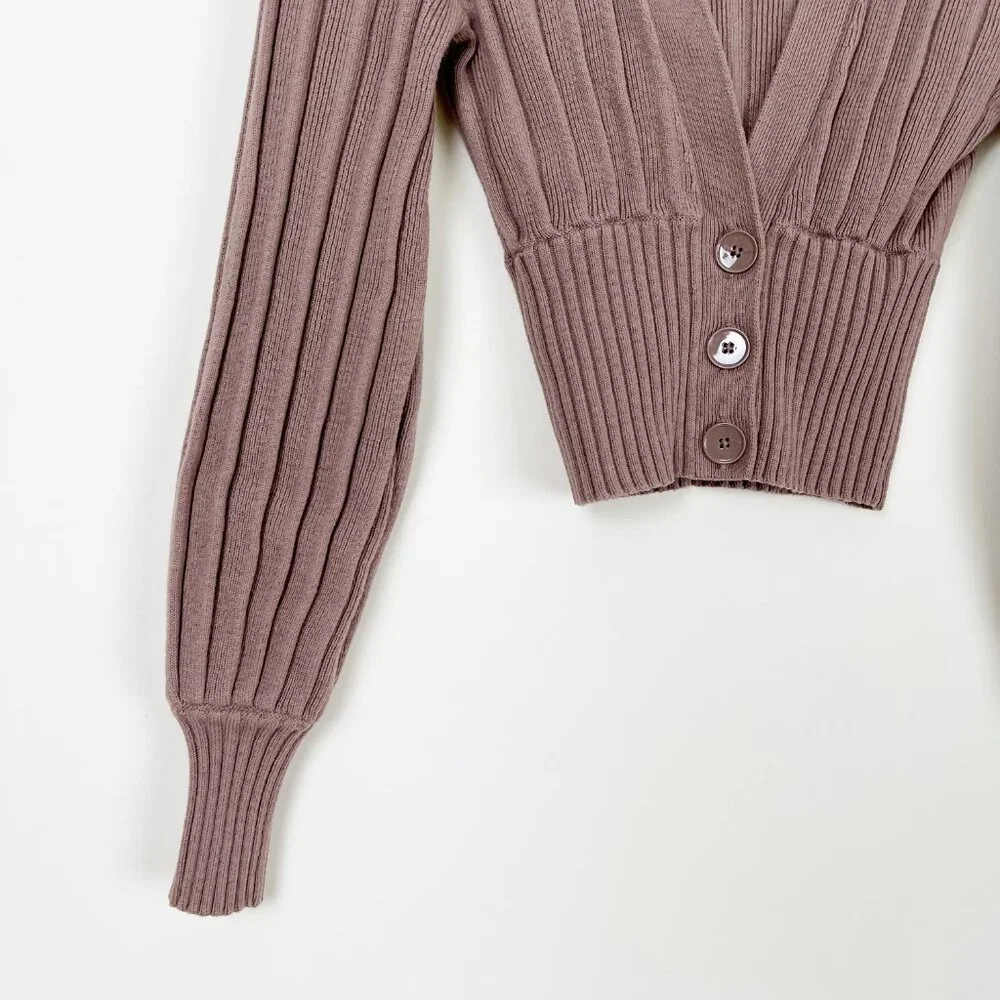 Aritzia Wilfred Merino Wool Plunge Front Cardigan Cropped V-Neck Ribbed Sweater - Picture 6 of 14